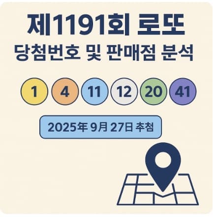 제1191회 로또 당첨번호 및 판매점 분석 (2025년 9월 27일 추첨 결과)